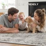 YOH Boho Washable Rug 5x7, Charcoal Gray Vintage Non Slip Area Rug, Distressed Indoor Carpet for Living Room Bedroom Kitchen Office