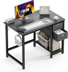 Compact Black Computer Desk with Storage and Hook