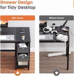 Compact Black Computer Desk with Storage and Hook