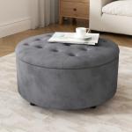 YUUIJOAA 30 Inch Round Storage Ottoman,Modern Tufted Ottomans,Circular Coffee Table with Removable Top,Upholstered Large Ottoman with Storage Footrest Stool for Bedroom Living Room (Grey)