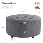 YUUIJOAA 30 Inch Round Storage Ottoman,Modern Tufted Ottomans,Circular Coffee Table with Removable Top,Upholstered Large Ottoman with Storage Footrest Stool for Bedroom Living Room (Grey)