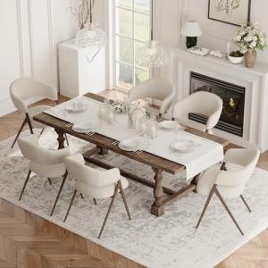 COLAMY Dining Chairs Set of 6, Modern Fabric Upholstered Dining Room Kitchen Side Chairs with Iron Legs, Open Back and Padded Seat for Living Room/Restaurant/Cafe, Beige