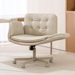 amseatec Criss Cross Chair with Armrests & Wheels, PU Leather Vanity Chair, Comfortable Adjustable Swivel Computer Office Desk Chairs for Home, Make Up, Bed Room (Cream)