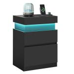 VASAGLE Kailyn Collection - Nightstand with Power Outlets, Sliding Lid, Modern Bedside Table with LED Lights, End Table, 2 Drawers, 15.7 x 18.9 x 26.8 Inches, Ink Black ULET650BC01S