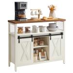 VASAGLE Buffet Cabinet, Coffee Bar Storage Cabinet, Sideboard with 2 Sliding Barn Doors, Adjustable Shelves, 13 x 39.4 x 31.5 Inches, for Living Room, Rustic White and Honey Brown ULSC092W01