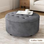 YUUIJOAA 30 Inch Round Storage Ottoman,Modern Tufted Ottomans,Circular Coffee Table with Removable Top,Upholstered Large Ottoman with Storage Footrest Stool for Bedroom Living Room (Grey)