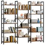 Shintenchi Triple Column 5 Tier Bookshelf, Industrial Large Bookcase Display Shelves, Large Etagere Bookshelf,Wide Book Shelf Book Case for Home & Office, Rustic Brown