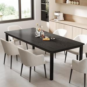 GarveeHome 78.7 in Industrial Dining Table for 6, Wooden Long Dinner Table with Mortise Tenon Design, Kitchen Table with Sturdy Metal Legs, for Dining Room Home Office Living Room, Black