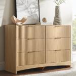 Amada Modern 6 Drawer Dresser, Fluted Wood Chest of Drawers with Rounded Corners, Pre-Installed Drawer Slides, Dresser TV Stand and Storage Organizer for Bedroom, Hallway, Natural Oak