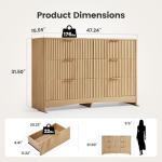 Amada Modern 6 Drawer Dresser, Fluted Wood Chest of Drawers with Rounded Corners, Pre-Installed Drawer Slides, Dresser TV Stand and Storage Organizer for Bedroom, Hallway, Natural Oak