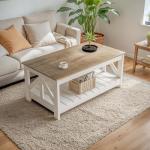 YESHOMY Farmhouse Coffee Table, Coffee Tables for Living Room, Farmhouse Square Coffee Table with Storage, Couch Table, Small Tables for Small Spaces, Gray & White