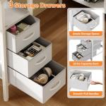 DUMOS L Shaped Desk with Shelf Drawers 47 Inch, White Corner Computer Desks Gaming with Power Outlet, Study Table with Adjustable Shelves, Home Office Tables for Bedroom Teacher Reading Writing