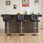 DUMOS Bar Stools Set of 2, 24 inch Counter Height Bar Stools, Upholstered Modern Kitchen Barstools with Metal Base, PU Leather Saddle Stools for Kitchen Island, Inky Black