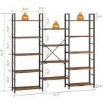 Shintenchi Triple Column 5 Tier Bookshelf, Industrial Large Bookcase Display Shelves, Large Etagere Bookshelf,Wide Book Shelf Book Case for Home & Office, Rustic Brown