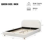Merax Queen Size Teddy Fleece Thick Fabric Upholstered Platform Bed with Curved Shaped Headboard, Wood Bed Frame with Solid Round Legs for Kids Teens Adults, White