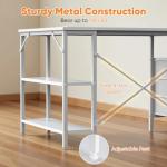 DUMOS L Shaped Desk with Shelf Drawers 47 Inch, White Corner Computer Desks Gaming with Power Outlet, Study Table with Adjustable Shelves, Home Office Tables for Bedroom Teacher Reading Writing