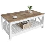 YESHOMY Farmhouse Coffee Table, Coffee Tables for Living Room, Farmhouse Square Coffee Table with Storage, Couch Table, Small Tables for Small Spaces, Gray & White