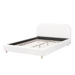 Merax Queen Size Teddy Fleece Thick Fabric Upholstered Platform Bed with Curved Shaped Headboard, Wood Bed Frame with Solid Round Legs for Kids Teens Adults, White