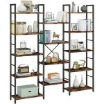 Shintenchi Triple Column 5 Tier Bookshelf, Industrial Large Bookcase Display Shelves, Large Etagere Bookshelf,Wide Book Shelf Book Case for Home & Office, Rustic Brown