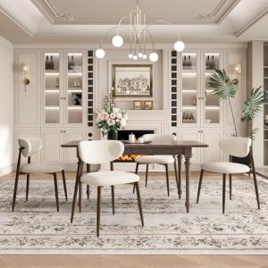 MALOL Dining Chairs Set of 4, Curved Back Kitchen Room Chairs with Metal Legs and Anti Slip Pads, Upholstered Dining Chair for Home and Restaurant, Beige