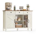 VASAGLE LIRY Collection - Buffet Cabinet, Coffee Bar Cabinet with 3 Drawers, Adjustable Shelves, Sideboard Storage with Cable Holes, Drawer Dividers, Rustic White and Honey Brown UBBK371W01V1