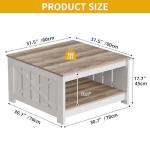 DWVO Square Coffee Table for Living Room, Farmhouse Coffee Table with Storage, 2-Tier Wood Coffee Tables Center Table with Half Open Storage Compartment, Grey Wash
