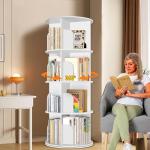 RUNSUNSPRI 4 Tier Rotating Bookshelf Tower, Spinning Bookshelf, Revolving 360° Bookcase Storage Round Carousel, Vertical Rotate Turning Spiral Corner Organizer Lazy Susan, White