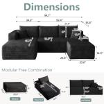 95" Modular Sectional Sofa with Ottoman, Modern Corduroy Cloud Couch with Deep Seat, Boneless Couch Upholstered 3-Seater U-Shaped Sofa for Living Room, No Assembly (Black,Left-Facing Chaise)