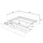 Queen Size Corner Bed Frame with Storage Drawers, Comfortable Backrest and Armrests, Velvet Tufted Corner Bed Frame Queen Size, Upholstered Daybed for Bedroom, Living Room, Guest Room, Dark Blue