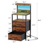 SZLHANJZ Nightstand, Dresser Nightstand with Charging Station, 3 Drawers Night Stand with Storage and LED Lights, 3 Shelves and Hooks, End Side Table for Bedroom, Rustic Brown