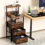 SZLHANJZ Nightstand, Dresser Nightstand with Charging Station, 3 Drawers Night Stand with Storage and LED Lights, 3 Shelves and Hooks, End Side Table for Bedroom, Rustic Brown