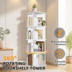 RUNSUNSPRI 4 Tier Rotating Bookshelf Tower, Spinning Bookshelf, Revolving 360° Bookcase Storage Round Carousel, Vertical Rotate Turning Spiral Corner Organizer Lazy Susan, White