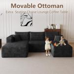 95" Modular Sectional Sofa with Ottoman, Modern Corduroy Cloud Couch with Deep Seat, Boneless Couch Upholstered 3-Seater U-Shaped Sofa for Living Room, No Assembly (Black,Left-Facing Chaise)