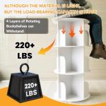 RUNSUNSPRI 4 Tier Rotating Bookshelf Tower, Spinning Bookshelf, Revolving 360° Bookcase Storage Round Carousel, Vertical Rotate Turning Spiral Corner Organizer Lazy Susan, White