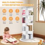 RUNSUNSPRI 4 Tier Rotating Bookshelf Tower, Spinning Bookshelf, Revolving 360° Bookcase Storage Round Carousel, Vertical Rotate Turning Spiral Corner Organizer Lazy Susan, White