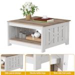 DWVO Square Coffee Table for Living Room, Farmhouse Coffee Table with Storage, 2-Tier Wood Coffee Tables Center Table with Half Open Storage Compartment, Grey Wash