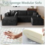 95" Modular Sectional Sofa with Ottoman, Modern Corduroy Cloud Couch with Deep Seat, Boneless Couch Upholstered 3-Seater U-Shaped Sofa for Living Room, No Assembly (Black,Left-Facing Chaise)