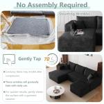 95" Modular Sectional Sofa with Ottoman, Modern Corduroy Cloud Couch with Deep Seat, Boneless Couch Upholstered 3-Seater U-Shaped Sofa for Living Room, No Assembly (Black,Left-Facing Chaise)