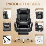 COLAMY Office Chair with Retractable Footrest, Ergonomic High Back Design Executive Computer Desk Chair with Removable Lumbar Pillow, 90-135°Reclining, Thick Bonded Leather for Home Office Work, Black