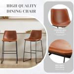 Sweetcrispy Counter Height Bar Stools Set of 2, 30 inch Height Stool Faux Leather Barstools with Back, Armless Kitchen Island Countertop Comfortable Modern Chairs with Metal Legs - Brown