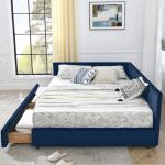 Queen Size Corner Bed Frame with Storage Drawers, Comfortable Backrest and Armrests, Velvet Tufted Corner Bed Frame Queen Size, Upholstered Daybed for Bedroom, Living Room, Guest Room, Dark Blue