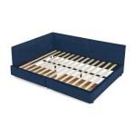 Queen Size Corner Bed Frame with Storage Drawers, Comfortable Backrest and Armrests, Velvet Tufted Corner Bed Frame Queen Size, Upholstered Daybed for Bedroom, Living Room, Guest Room, Dark Blue