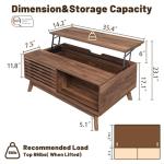 HAIOOU Lift Top Coffee Table, Mid Century Modern Coffee Table with Storage for Living Room, Walnut Coffee Tables with Sliding Fence Door, 35.4'' Rectangular Fluted Center Table (Brown)