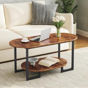 HOOBRO Coffee Table for Living Room, Oval Small Coffee Table with 2-Tier Open Storage Shelf, Industrial Cocktail Tea Table, Wooden Desktop Center Table, Farmhouse, Home Office, Rustic Brown BF09KF01