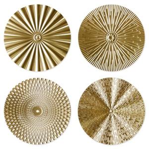 RUNTIVAN 4 Pack Metal Wall Art Decor - 11inch Sunburst Hanging Metal Artwork Decor Wall Art Decorations for Home Living Room Office Gift for Christmas(Gold)