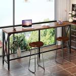 CHOEZON 70.9'' Bar Table, Kitchen Dining Table with Power Outlet and Footrest, Industrial Style, for Pub, Living Room, Rustic Brown and Black TBT08UBF