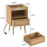 MECHYIN Night Stand Set 2, Nightstands Set of 2 with Charging Station, Rattan Side Tables with Solid Wood Legs, Boho Bedside End Table for Farmhouse Bedroom Dorm Small Space - Natural