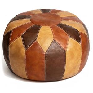 Thgonwid Unstuffed Moroccan Faux Leather Pouf Ottoman with Storage - Handmade Boho Chic Multi-Use Footrest for Living Room, Bedroom, Patio - Round Ethnic Floor Cushion & Decorative Accent, Tricolor