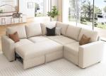 HONBAY Modular Sectional Sleeper Sofa with Pull Out Bed, L Shaped Couch with Storage Seat, Convertible Sectional Couches for Living Room, Beige