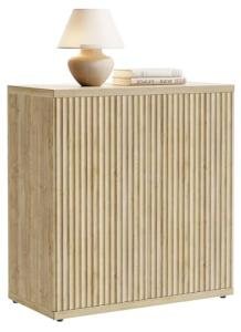 RUMBALUXY Fluted Buffet Cabinet Sideboard with Storage, Wooden Credenza with 2 Doors & Adjustable Shelf, Modern 15" Deep Accent Cabinet for Living Room, Kitchen Dining Room Entryway,Natural Oak